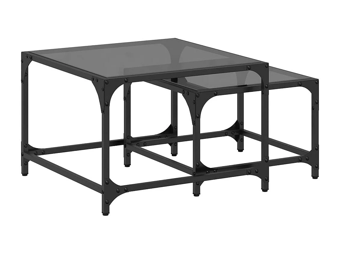 2-delige Tafeltjesset met zwart glazen blad staal