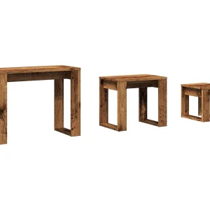 3-delige Bijzettafelset bewerkt hout oud houtkleurig 3-delige Bijzettafelset bewerkt hout oud houtkleurig