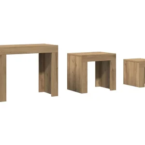 3-delige Tafeltjesset bewerkt hout artisanaal eikenkleurig