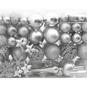 111-delige Kerstballenset polystyreen zilverkleurig 111-delige Kerstballenset polystyreen zilverkleurig