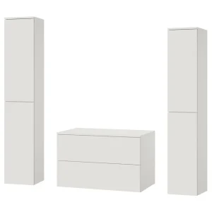 Badkamerset 3-delig: Wastafelonderkast + 2 Kolomkasten Kleur Wit (2S 80 + 2D 160 X2) Badkamerset 3-delig: Wastafelonderkast + 2 Kolomkasten Kleur Wit (2S 80 + 2D 160 X2)