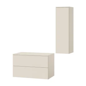 Badkamerset 2-delig: Wastafelonderkast + Kolomkast Kleur Macadamia (2S 80 + 1D 100) Badkamerset 2-delig: Wastafelonderkast + Kolomkast Kleur Macadamia (2S 80 + 1D 100)