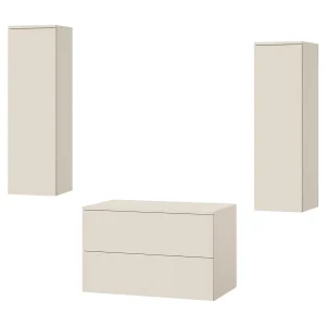 Badkamerset 3-delig: Wastafelonderkast + 2 Kolomkasten Kleur Macadamia (2S 80 + 1D 100 X2) Badkamerset 3-delig: Wastafelonderkast + 2 Kolomkasten Kleur Macadamia (2S 80 + 1D 100 X2)
