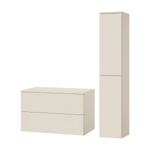 Badkamerset 2-delig: Wastafelonderkast + Kolomkast Kleur Macadamia (2S 80 + 2D 160) Badkamerset 2-delig: Wastafelonderkast + Kolomkast Kleur Macadamia (2S 80 + 2D 160)