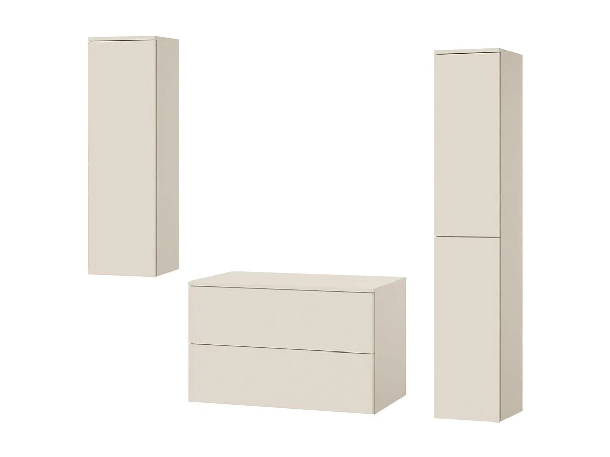 Badkamerset 3-delig: Wastafelonderkast + 2 Kolomkasten Kleur Macadamia (2S 80 + 1D 100 + 2D 160)