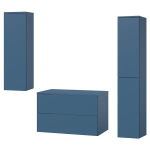 Badkamerset 3-delig: Wastafelonderkast + 2 Kolomkasten Kleur Zeeblauw (2S 80 + 1D 100 + 2D 160) Badkamerset 3-delig: Wastafelonderkast + 2 Kolomkasten Kleur Zeeblauw (2S 80 + 1D 100 + 2D 160)
