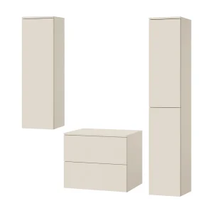 Badkamerset 3-delig: Wastafelonderkast + 2 Kolomkasten Kleur Macadamia (2S 60 + 1D 100 + 2D 160) Badkamerset 3-delig: Wastafelonderkast + 2 Kolomkasten Kleur Macadamia (2S 60 + 1D 100 + 2D 160)