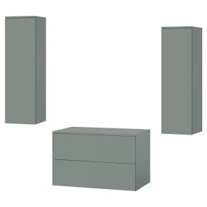 Badkamerset 3-delig: Wastafelonderkast + 2 Kolomkasten Kleur Aloë (2S 80 + 1D 100 X2) Badkamerset 3-delig: Wastafelonderkast + 2 Kolomkasten Kleur Aloë (2S 80 + 1D 100 X2)