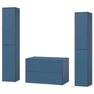 Badkamerset 3-delig: Wastafelonderkast + 2 Kolomkasten Kleur Zeeblauw (2S 80 + 2D 160 X2) Badkamerset 3-delig: Wastafelonderkast + 2 Kolomkasten Kleur Zeeblauw (2S 80 + 2D 160 X2)