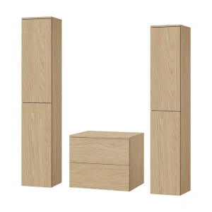 Badkamerset 3-delig: Wastafelonderkast + 2 Kolomkasten Kleur Lente-eik (2S 60 + 2D 160 X2) Badkamerset 3-delig: Wastafelonderkast + 2 Kolomkasten Kleur Lente-eik (2S 60 + 2D 160 X2)