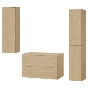 Badkamerset 3-delig: Wastafelonderkast + 2 Kolomkasten Kleur Lente-eik (2S 80 + 1D 100 + 2D 160) Badkamerset 3-delig: Wastafelonderkast + 2 Kolomkasten Kleur Lente-eik (2S 80 + 1D 100 + 2D 160)