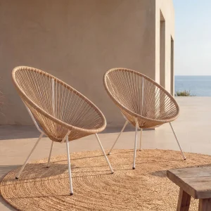 Set van 2 tuinstoelen van gevlochten kunsthars draden – Licht naturel – ALIOS III van MYLIA Set van 2 tuinstoelen van gevlochten kunsthars draden – Licht naturel – ALIOS III van MYLIA