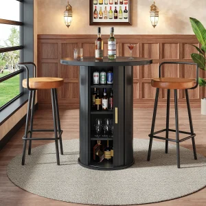 3-delige bartafel- en barkrukkenset – tafel met opbergruimte + 2 ergonomische barkrukken – MDF + metaal – zwart