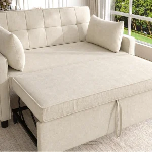 Bank 142x79x85 cm – Verstelbare rugleuning – Chenille – Met 2 kussens – Beige Bank 142x79x85 cm – Verstelbare rugleuning – Chenille – Met 2 kussens – Beige