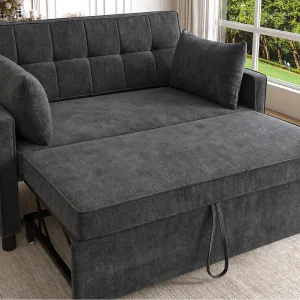 Bank 142x79x85 cm – Verstelbare rugleuning – Chenille – Met 2 kussens – Zwart Bank 142x79x85 cm – Verstelbare rugleuning – Chenille – Met 2 kussens – Zwart