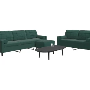 3-delige Loungeset met kussens en bolsters fluweel donkergroen