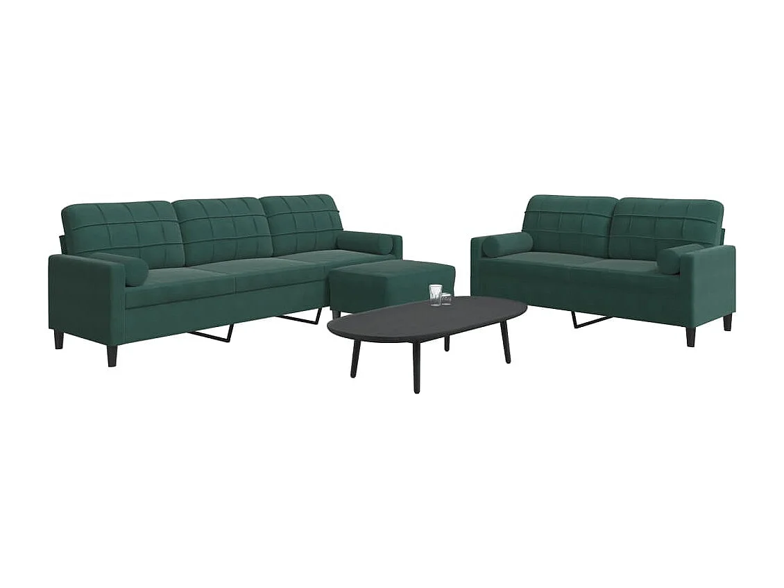3-delige Loungeset met kussens en bolsters fluweel donkergroen