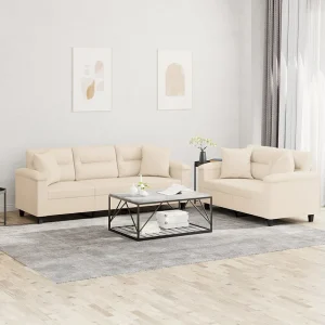 2-delige Loungeset met kussens microvezelstof beige 2-delige Loungeset met kussens microvezelstof beige