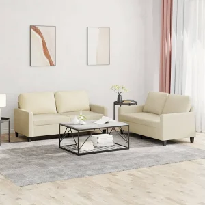 2-delige Loungeset met kussens kunstleer crème