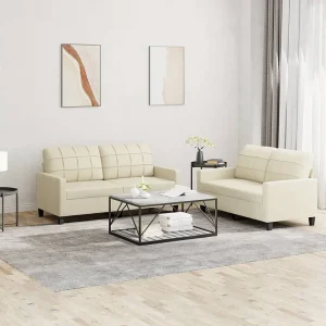 2-delige Loungeset met kussens kunstleer crème