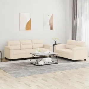 2-delige Loungeset met kussens microvezelstof beige 2-delige Loungeset met kussens microvezelstof beige