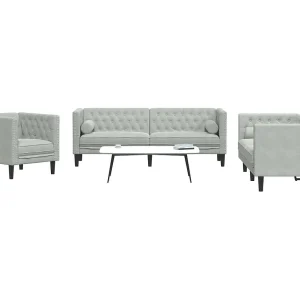 3-delige Loungeset Chesterfield met bolsters fluweel lichtgrijs 3-delige Loungeset Chesterfield met bolsters fluweel lichtgrijs