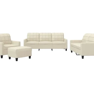4-delige Loungeset met kussens kunstleer crème 4-delige Loungeset met kussens kunstleer crème