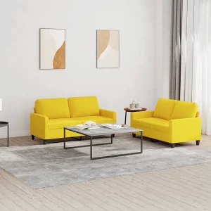 2-delige Loungeset met kussens stof lichtgeel 2-delige Loungeset met kussens stof lichtgeel