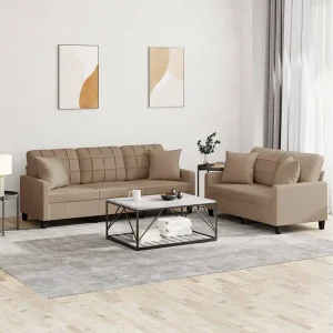 2-delige Loungeset met kussens kunstleer cappuccinokleurig