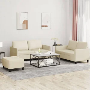 3-delige Loungeset met kussens kunstleer crème