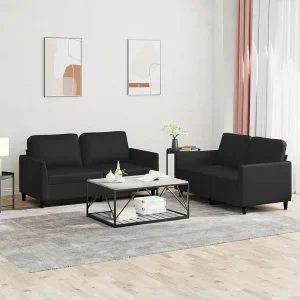 2-delige Loungeset met kussens kunstleer zwart 2-delige Loungeset met kussens kunstleer zwart