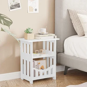 3-laags nachtkastje, salontafel aan het einde van de bank, eigentijdse bijzettafel voor kleine ruimtes, voor lezen/ontbijt, 36x40x24cm, wit 3-laags nachtkastje, salontafel aan het einde van de bank, eigentijdse bijzettafel voor kleine ruimtes, voor lezen/ontbijt, 36x40x24cm, wit