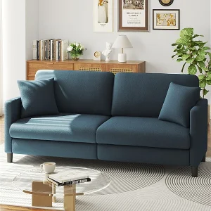3-zitsbank van teddyfluweel, comfortabele rechte bank van massief hout, loveseat met armleuningen, 193x79x89cm, blauwgrijs 3-zitsbank van teddyfluweel, comfortabele rechte bank van massief hout, loveseat met armleuningen, 193x79x89cm, blauwgrijs