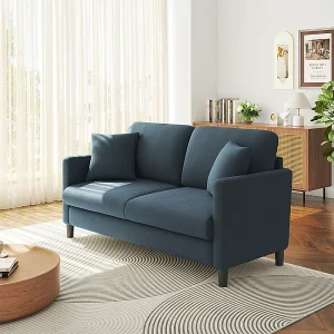 2/3-zitsbank van teddyfluweel, comfortabele rechte bank van massief hout, loveseat met armleuningen, 165x78x89cm, blauwgrijs 2/3-zitsbank van teddyfluweel, comfortabele rechte bank van massief hout, loveseat met armleuningen, 165x78x89cm, blauwgrijs