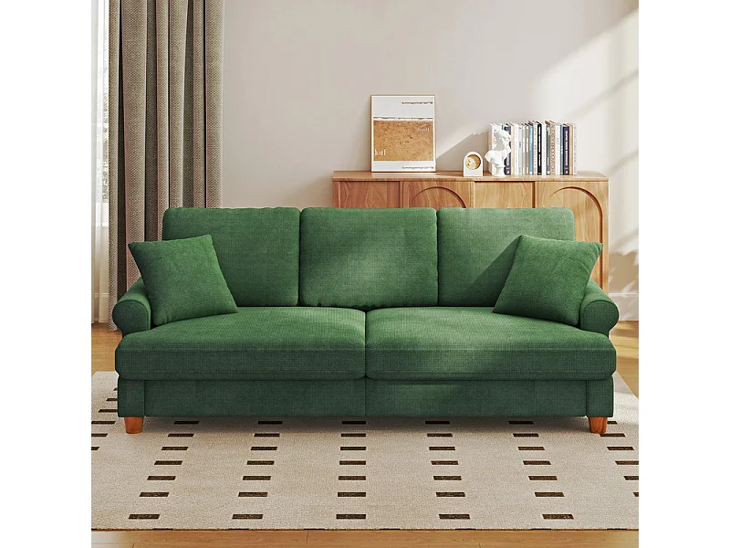3-zits slaapbank, Chenille-stof, met armleuningen, kussens en 2 kussens, Max. belasting 300 kg – 220x76x86 cm