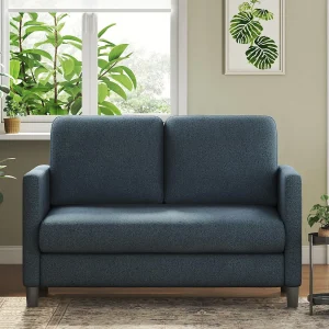 2 -Seater Comfort Sofa in teddy fluweel blauw, met diepe stoel van 55 cm en armleuningen – 128x78x89cm 2 -Seater Comfort Sofa in teddy fluweel blauw, met diepe stoel van 55 cm en armleuningen – 128x78x89cm