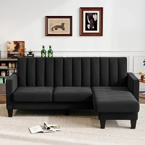 210CM hoekbank, omkeerbare hoekfauteuil, omkeerbare converteerbaar, 3-4 zitplaatsen, Verticaal gestreepte fluwelen stof 210CM hoekbank, omkeerbare hoekfauteuil, omkeerbare converteerbaar, 3-4 zitplaatsen, Verticaal gestreepte fluwelen stof