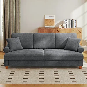3-zits slaapbank, Chenille-stof, met armleuningen, kussens en 2 kussens, Max. belasting 300 kg – 220x76x86 cm 3-zits slaapbank, Chenille-stof, met armleuningen, kussens en 2 kussens, Max. belasting 300 kg – 220x76x86 cm