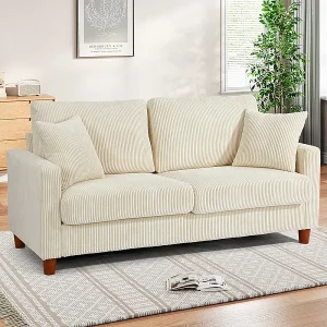 2-zitsbank van corduroy, moderne grote gestoffeerde rechte bank met extra diepe zitplaatsen van 56 cm – 2 kussens – 178x76x89cm – Beige 2-zitsbank van corduroy, moderne grote gestoffeerde rechte bank met extra diepe zitplaatsen van 56 cm – 2 kussens – 178x76x89cm – Beige
