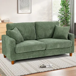 2-zitsbank van corduroy, moderne grote gestoffeerde rechte bank met extra diepe zitplaatsen van 56 cm – 2 kussens – 178x76x89cm – groen 2-zitsbank van corduroy, moderne grote gestoffeerde rechte bank met extra diepe zitplaatsen van 56 cm – 2 kussens – 178x76x89cm – groen