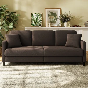 3-zitsbank van teddyfluweel, grote comfortabele rechte bank van massief hout, loveseat met armleuningen, 210 x 79 x 89 cm – Bruin 3-zitsbank van teddyfluweel, grote comfortabele rechte bank van massief hout, loveseat met armleuningen, 210 x 79 x 89 cm – Bruin