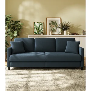 3-zitsbank van teddyfluweel, grote rechte comfortbank van massief hout, loveseat met armleuningen, 210 x 79 x 89 cm, blauwgrijs 3-zitsbank van teddyfluweel, grote rechte comfortbank van massief hout, loveseat met armleuningen, 210 x 79 x 89 cm, blauwgrijs