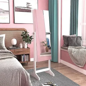 2 in 1 sieradenkast met spiegel, vrijstaande opbergkast, grote capaciteit, sieradenopslag, plank, H 152CM, wit