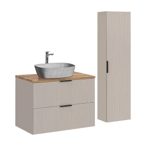 80cm enkele wastafel en Adriel Cashmere badmeubel met hout- en steeneffect 80cm enkele wastafel en Adriel Cashmere badmeubel met hout- en steeneffect