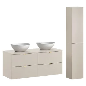Ensemble meuble double vasque 120cm et colonne Azel Cachemire Ensemble meuble double vasque 120cm et colonne Azel Cachemire