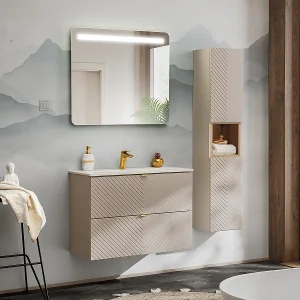 80cm enkele wastafel met Manoa kolom Cashmere en hout
