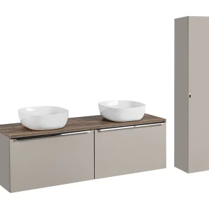 160 cm dubbele wastafel en Éros Taupe sokkelset 160 cm dubbele wastafel en Éros Taupe sokkelset