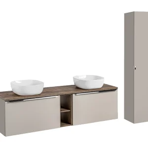 180cm dubbele wastafel met 2 nissen en Éros Taupe voetstuk 180cm dubbele wastafel met 2 nissen en Éros Taupe voetstuk