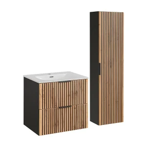60cm enkele wastafel met Gaia hout en zwart badmeubel 60cm enkele wastafel met Gaia hout en zwart badmeubel
