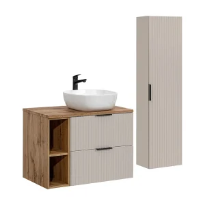 Adriel Kasjmier en hout enkel wastafelmeubel 80cm 2 nissen en sokkel Adriel Kasjmier en hout enkel wastafelmeubel 80cm 2 nissen en sokkel